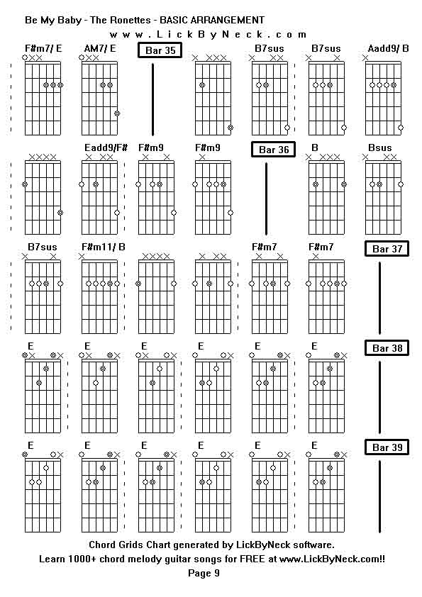 Chord Grids Chart of chord melody fingerstyle guitar song-Be My Baby - The Ronettes - BASIC ARRANGEMENT,generated by LickByNeck software.